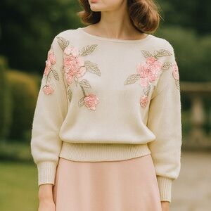 Koshetta Vintage Floral Sequin Knit Sweater – Size Small